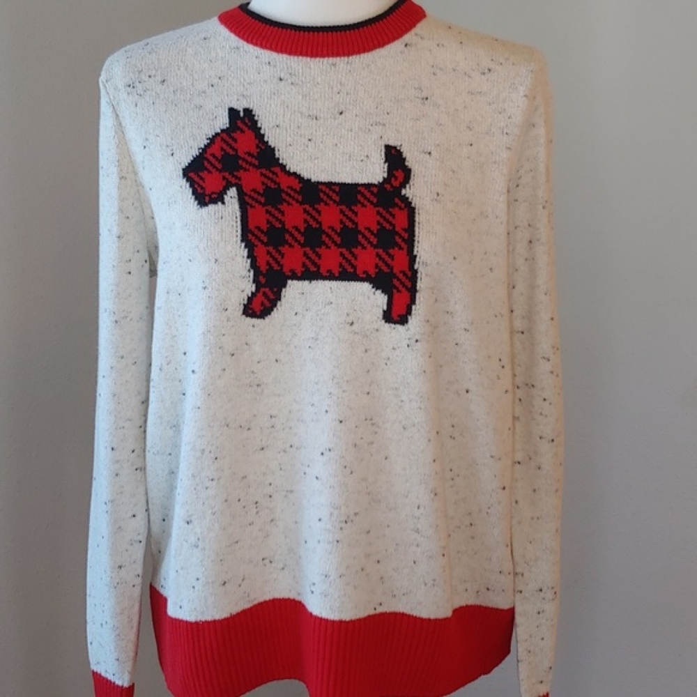 Charter Club Buffalo Check Scotty Sweater Cream & Red Women's Medium NWT